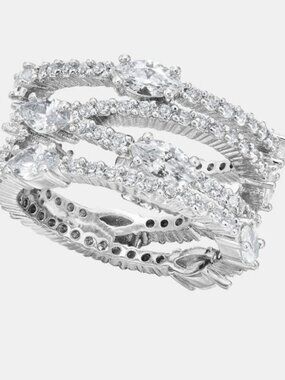 Givenchy Silver-Tone Cubic Zirconia Band Ring Size 7
